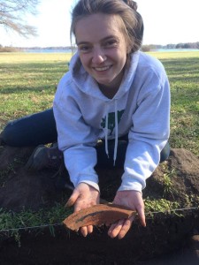 Mollie Montague assists with archaeological excavations at her home